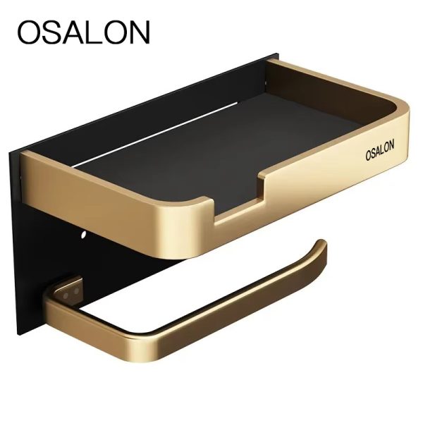 OSALON Black Gold Toilet Paper Holder Bathroom Wall Mount Multifunction WC Paper Phone Holder Shelf Towel Roll Shelf Accessories